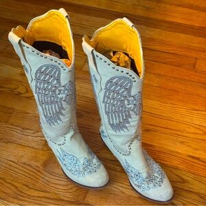 Ivory and silver western style boots